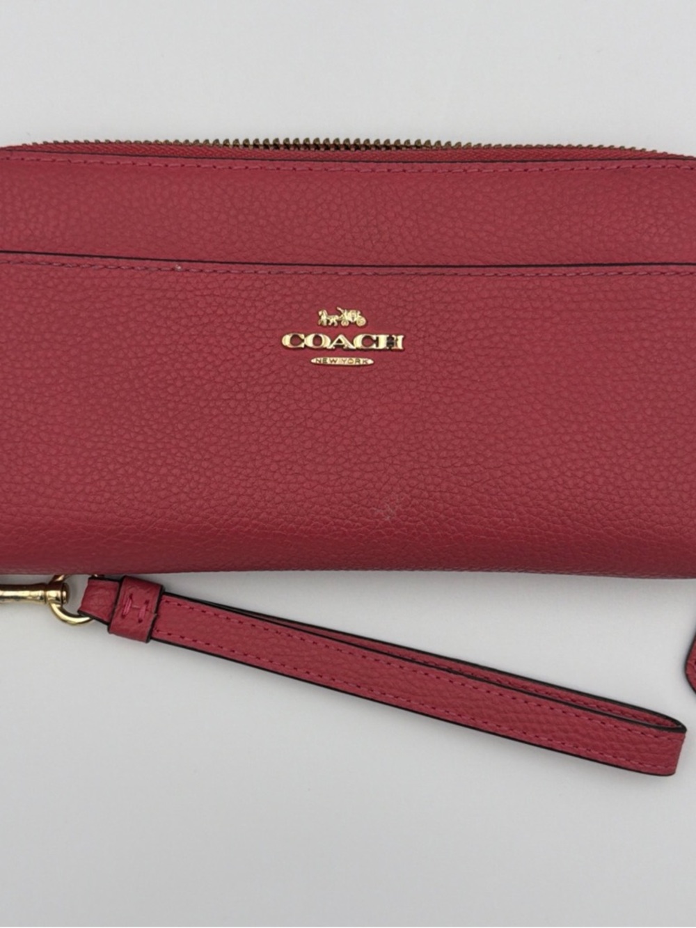 Coach Zip Around Pink Wristlet Wallet With Gold Logo